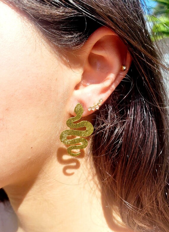 1 Paire De Boucles D'oreilles Longues En Os De Serpent Doru00e9