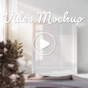 4x5 Video Frame Mockup, Thin White Wooden Frame, PSD Smart Object, Animated Seamless Loop, Editable Photoshop Mockup for Wall Art Display