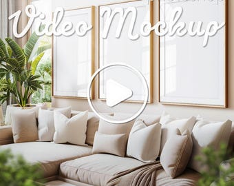 3 Set of Frame Video Mockup, DIN A Ratio, 3 Thin Wood Frames, Seamless Loop Editable PSD for Interior Decor, Photoshop Video Frame Mockup