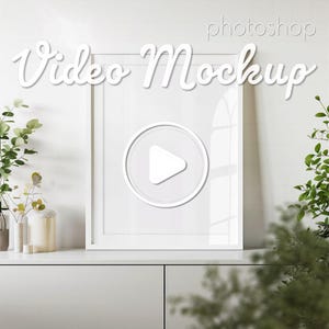 Video Frame Mockup im Verhältnis 3x4 mit dünnem weißen Rahmen, Smart Layer PSD animiertes Vidoe Mockup für Photoshop, Wandkunst Innenarchitektur Video