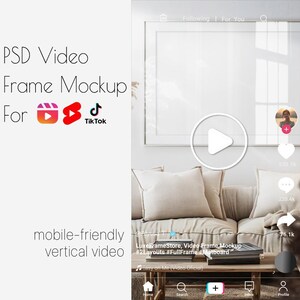 Horizontal Video Frame Mockup for TikTok, Shorts, Reels, Editable PSD Video with Photoshop Smart Layers, Animated Frame Mockup for Wall Art
