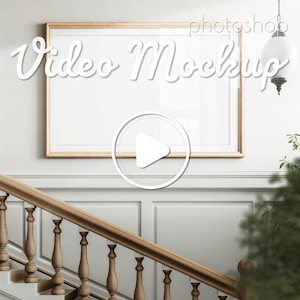 Horizontal Video Frame Mockup 3x2 – Thin White Wooden Frame Video, PSD Smart Object Video Frame Mockup, Animated Mockup for Wall Art Display
