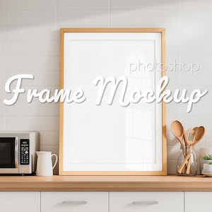 Frame Mockup DIN A, Wall Art Mockup, Kitchen Frame, Thin Light Wood Frame, Poster Mock up, Kitchen Decor, Photoshop Mockup, 300dpi, PSD, jpg