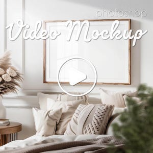 Video Frame Mockup Horizontal 3x2, Natural Wooden Video Frame Mockup, Photoshop Smart Layer, Animated Video Wall Art for Interior Decor