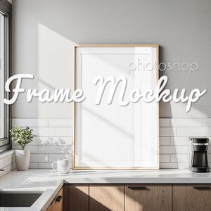 Frame Mockup 2x3, Wall Art Mockup, Kitchen Frame, Thin Light Wood Frame, Poster Mock up, Minimal Kitchen Decor, Photoshop, 300dpi, PSD, JPG