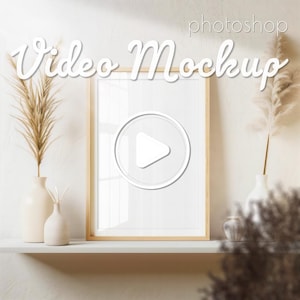 Video Frame Mockup - Natural Wooden Frame Video Mockup - Animated Photoshop Mockup for Wall Art, Seamless Loop Frame Mockup for Artwork
