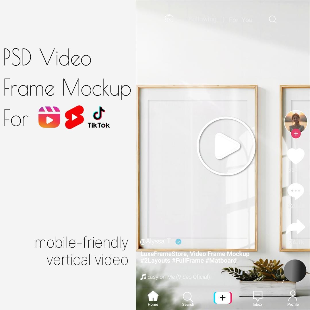 2 Frame Set Video Frame Mockup for Tiktok, Shorts, Reels, DIN A ISO ...