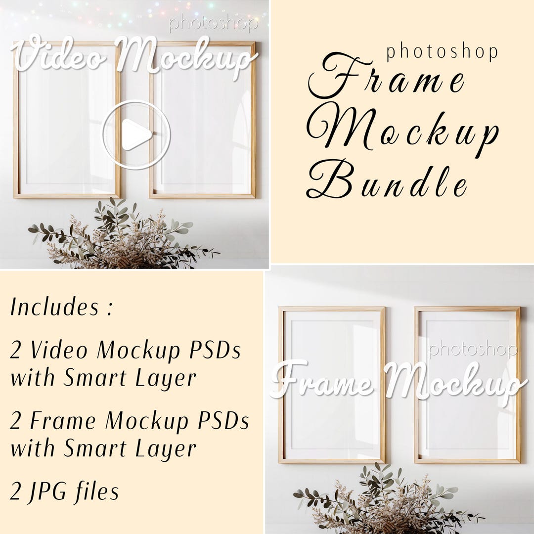 2 Frame Mockup Bundle With Video Mockup 2x3, 2 Set of Animated / Static ...