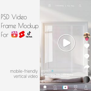Video Frame Mockup for TikTok, Shorts, Reels, 4x5 White Wooden Frame Video, Editable PSD, Smart Layer, Animated Mockup for Wall Art Decor