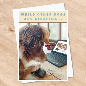 Funny Red Border Collie Greeting or Note Card, Blank or Personalized for Birthday + Any Occasion, #52