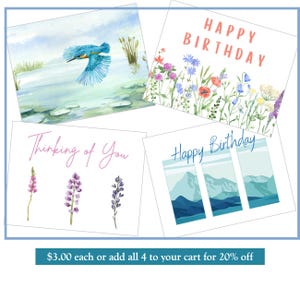 Simple Nature Note Cards, Blank with Colorful Designs for Birthday and More, Add All 4 Cards to Cart for 20% Off, Approx. 4.25" x 5.5"