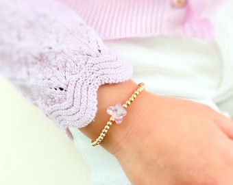 Glass Butterfly Bracelet for Girls • Tiny Crystal Bead Stacking Bracelet • Birthday Gift Jewelry for Kids