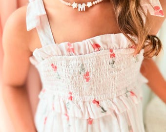 Personalized Initial Necklace for Girls • Mother of Pearl Letter Beads • Custom Toddler Necklace with Gift Box • Kids Name Jewelry