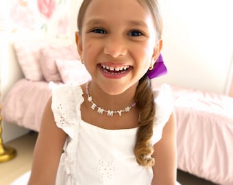 Personalized Name Necklace for Girls • Lila Beaded Kids Jewelry • Mother of Pearl Letters • Custom Gift for Toddler or Child
