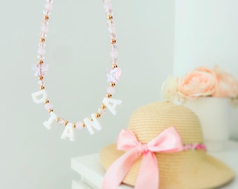 Toddler Girl Name Necklace • Personalized Jewelry with Butterfly Beads • Custom Gift for Kids with Box