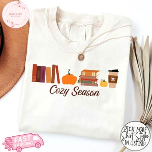 Cozy Season Fall Season Comfort Colors Shirt, Fall Reading Sweatshirt, Book Lover Tee, Autumn Bookish Shirt, Reader Gift, Pumpkin Book Shirt