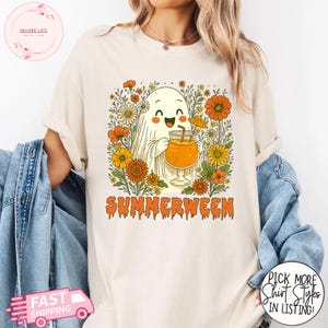 Comfort Colors® Ghost Summer Halloween Shirt, Floral Ghost Shirt, Halloween Cocktail Summer Tshirts, Summer Shirt, Halloween Outfits