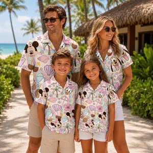 Cruise Squad Hawaiiaans familieshirt, Mickey en vrienden cruise naar Hawaï, overhemd met knoopsluiting voor een cruise, zomershirt, vakantieshirt