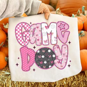 Game Day Volleyball Shirt, Cute Pink Patchwork Sports Graphic Tee, Girls Volleyball Team Gift, Game Day Outfit, Sport Fan Shirt for Women