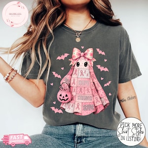 Ghost Cancer Awareness Comfort Colors® Shirt, In October We Wear Pink Shirt, Spooky Cancer Awareness Tee, Breast Cancer Awareness Shirt