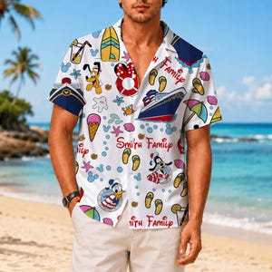 Op maat gemaakt Hawaiiaans familie-cruiseshirt, Mickey en vrienden cruise naar Hawaï, button-up shirt voor een cruise, zomershirt, vakantieshirt
