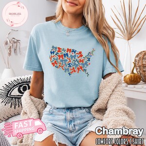 Camisa con lazo con mapa de Estados Unidos, camisa del 4 de julio, camisa floral de EE. UU., lazo retro coqueto, camisa chinesco de EE. UU., camisa de Estados Unidos, camisa patriótica, lazo de Estados Unidos