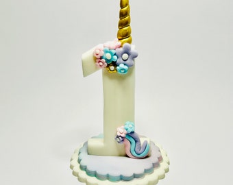 3D Fondant 1st birthday unicorn cake topper 1st birthday party