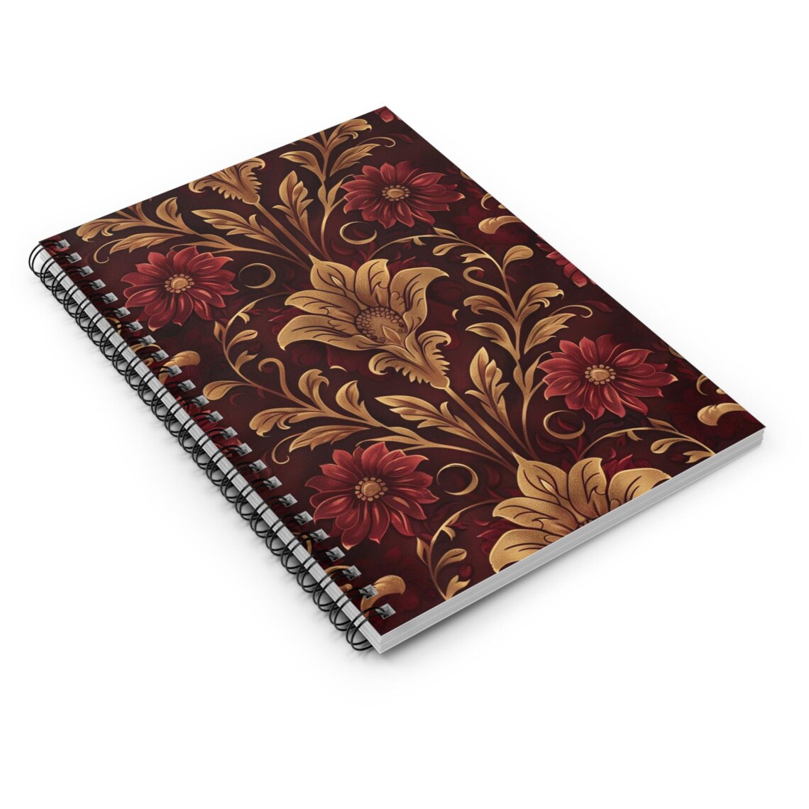 Baroque Floral Spiral Notebook 01 - Ruled Vintage Journal, Burgundy ...