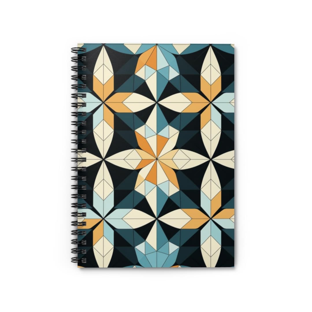 Geometric Pattern Spiral Notebook 02 - Ruled Line Journal, Grid Paper ...
