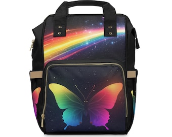 Galaxy Rainbow Butterfly Backpack 01 - Large Diaper Bag, Multifunctional Travel Knapsack, Kids School Book Bag, Parent Baby Organizer