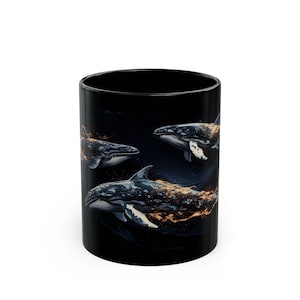 Whale Art Black Mug 01 - Humpback Whales Coffee Cup, Ocean Wildlife Gift, Marine Animal Drinkware, Nautical Tea Mug, Unique Sea Creature