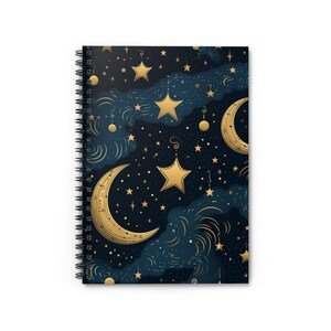 Moonlight Stars and Moon Spiral Notebook 04 - Ruled Line, Journal, Celestial Stationery, Moonlit Sky Diary, Astronomy Gift, Lunar Planner