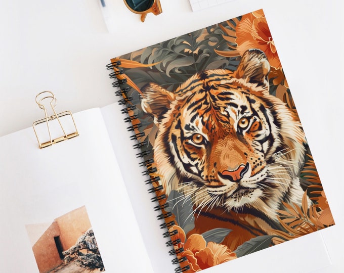 Floral Tiger Art Spiral Notebook 01 - Lined 6x8 Writing Journal