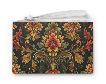Vintage-Style Floral Clutch Bag 02 - Women's Evening Purse, Retro Floral Handbag, Wedding Clutch, Floral Party Clutch, Elegant Fashion Bag