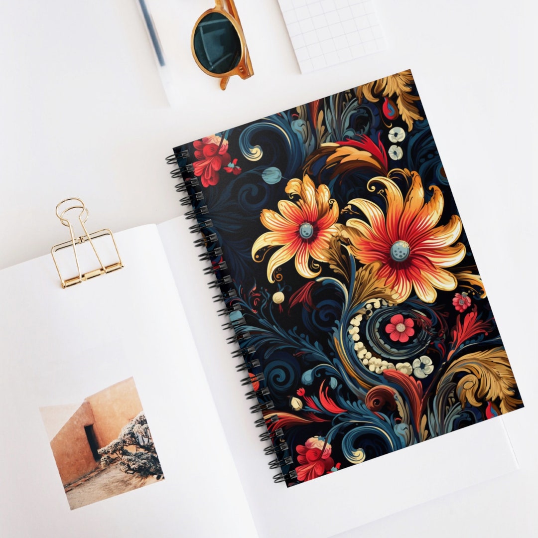 Bohemian Flower Spiral Notebook 03 - Ruled Line, Floral Journal, Ruled ...