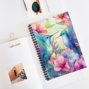 Hummingbird Spiral Notebook 01 - Ruled Line, Floral Art Diary, Gift for Writer, Nature Themed Journaling Supplies, Birthday Gift for Her