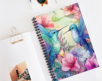 Hummingbird Floral Spiral Notebook 01 - 6x8 Ruled Lined Journal