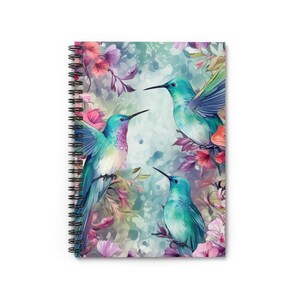 Hummingbird Spiral Notebook 02 - Ruled Line, Floral Art Diary, Gift for Writer, Nature Themed Journaling Supplies, Birthday Gift for Her