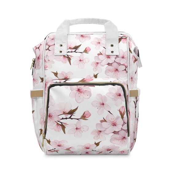 Cherry Blossom Diaper Backpack 01 - Floral Baby Bag, Nursery  display picture 1