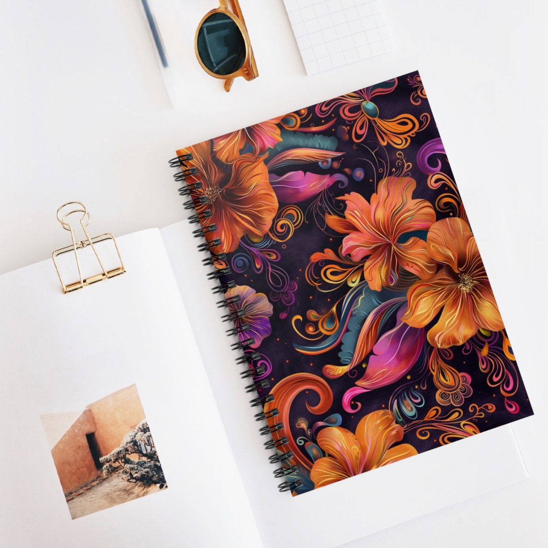 Floral Boho Cute Spiral Notebook - Ruled Line, Spring Summer Flowers ...