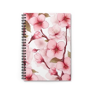 Cherry Blossoms Spiral Notebook 08 - Ruled Lines, Floral Stationery Gift, Sakura Journal Supplies, Diary Sketchbook, Writing Notepad,Planner