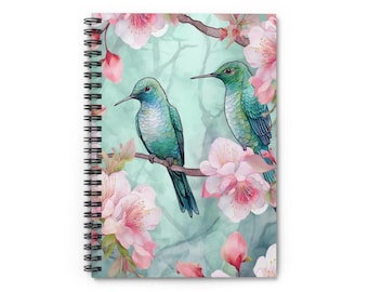 Hummingbird Spiral Notebook 03 - Ruled Line Journal for Nature Lovers, Blank Sketchbook,Birdwatcher Diary,Cute Animal Notepad,Floral Writing