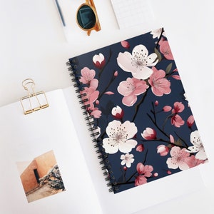 Cherry Blossoms Spiral Notebook 10 - Ruled Line, Watercolor Pink Flowers, Gift for Writer, Sakura Journaling Supplies, Birthday Gift for Her