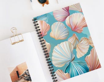 Seashell Spiral Notebook 01 - Ruled Line, Personalized Beach Diary, Gift for Writer, Ocean Art Journaling Supplies, Birthday Gift for Her