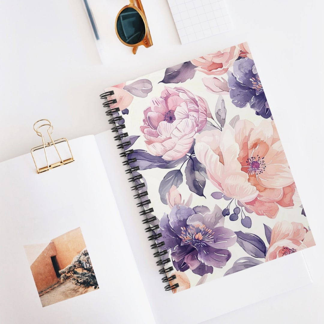 Floral Spiral Notebook 02 - Ruled Line, Pretty Flowers Journal, Cute ...