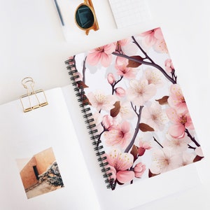 Cherry Blossoms Spiral Notebook 03 - Ruled Line, Watercolor Pink Flowers, Gift for Writer, Sakura Journaling Supplies, Birthday Gift for Her