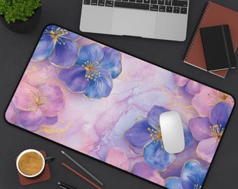 Floral Desk Mat 01 - Gold Accent Color Mouse Pad for Office Decor, Home Office Accessories, Desk Organizer, Cute Desk Blotter, Desk Decor