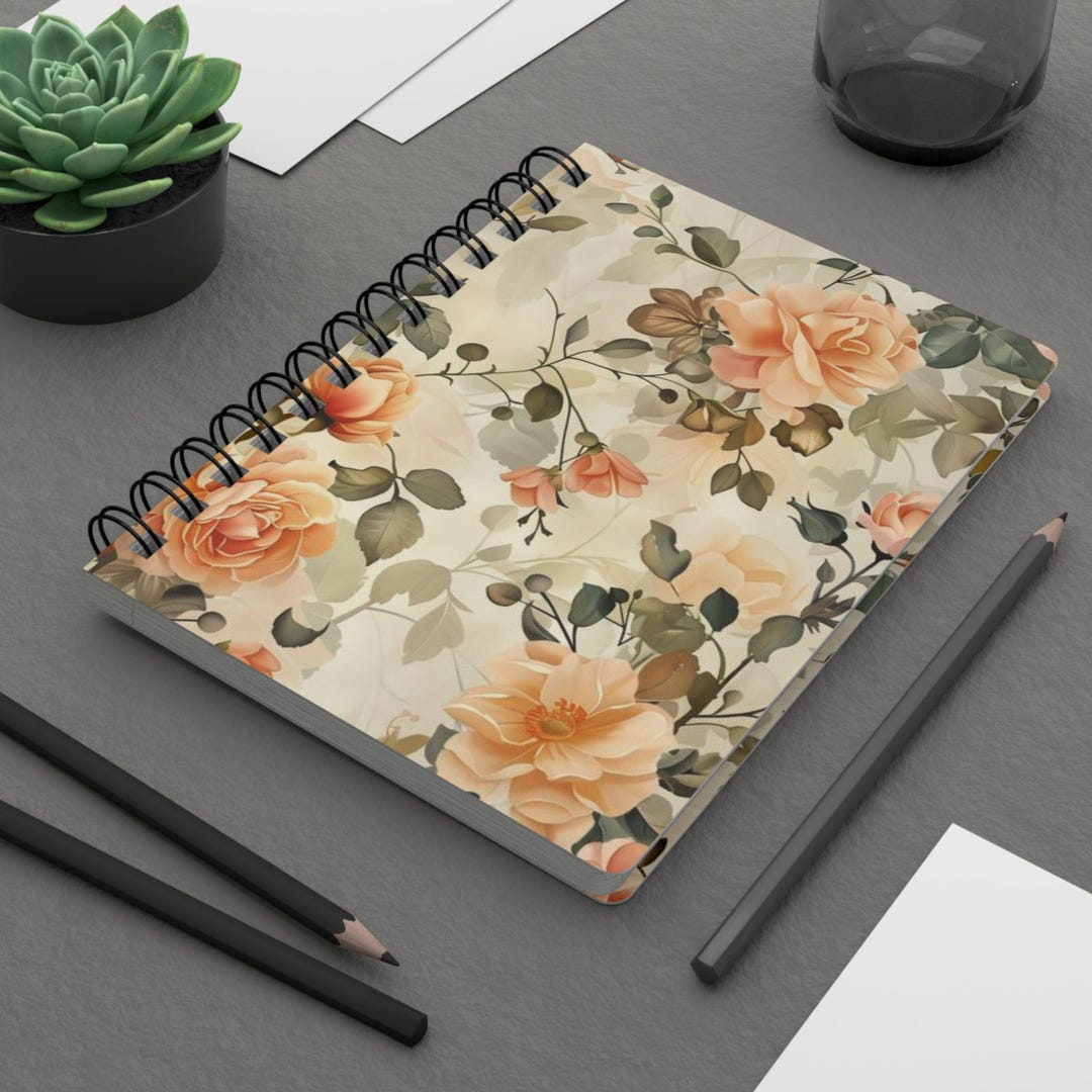 Vintage Flower Spiral Bound Journal 01 - Ruled Line, Floral Notebook ...