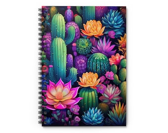 Cacti Spiral Notebook 02 - Ruled Line, Succulent Journal, Plant Lover Gift, Lined Notepad, Botanical Diary, Green Desert Planner