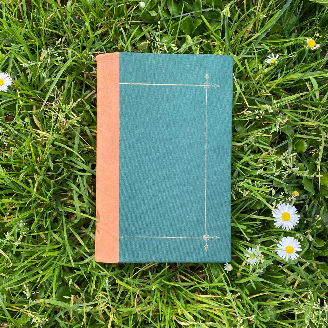 Green and Gold Book Cover THIN Leather and Book Cloth Embossed Notebook ...